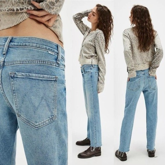 MOTHER The Scrapper Ankle Cuff Fray Jeans Womens Size 29 Light Wash Denim - READ - Picture 1 of 15